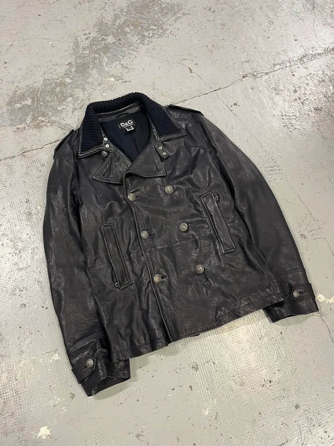 AW2006 Dolce & Gabbana Black Premium Officer Naval Buttoned Leather Jacket - Image 5