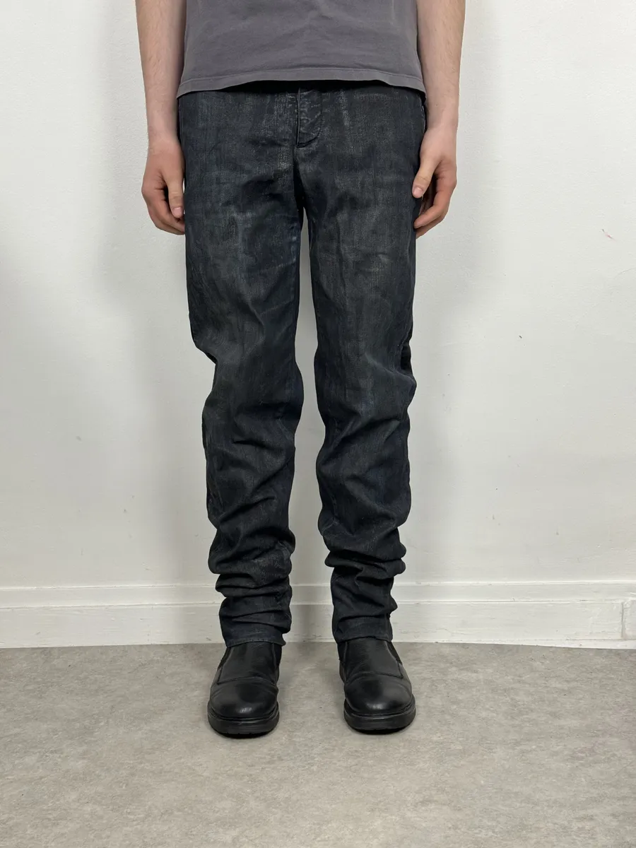 AW2006 Dolce & Gabbana Black Reworked Waxed Wenim Jeans - Image 2