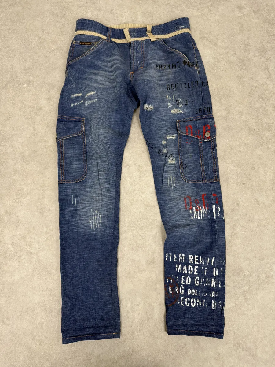 AW2006 Dolce & Gabbana Blue Naval Cargo Slim Denim Jeans - Image 4