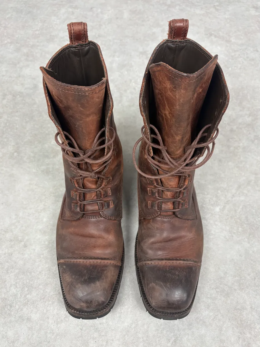 AW2006 Dolce & Gabbana Brown Eroded Ankle Leather Boots - Image 2