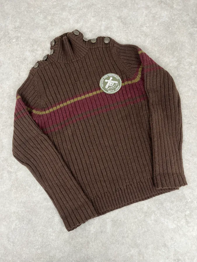 AW2006 Dolce & Gabbana Brown Wool Buttoned Military Naval Wool Sweater - Image 4