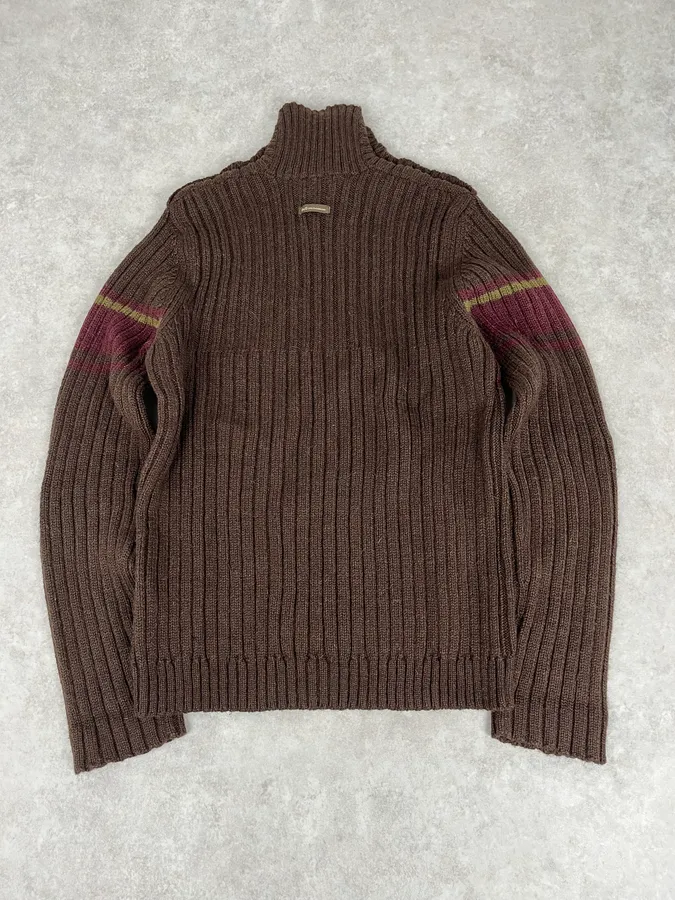 AW2006 Dolce & Gabbana Brown Wool Buttoned Military Naval Wool Sweater - Image 7