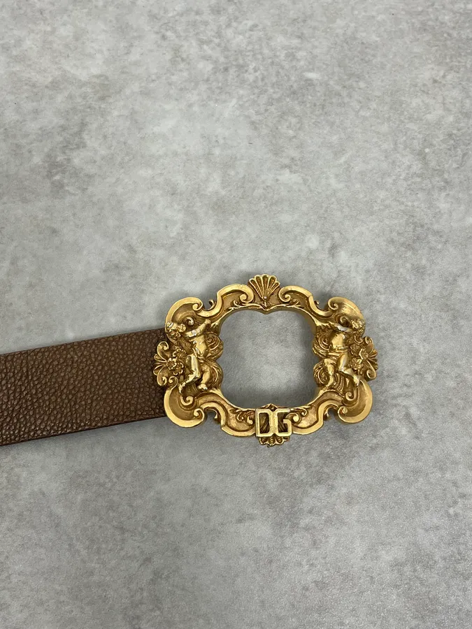AW2006 Dolce & Gabbana Golden Angels Molding Buckle Brown Leather Belt - Image 5