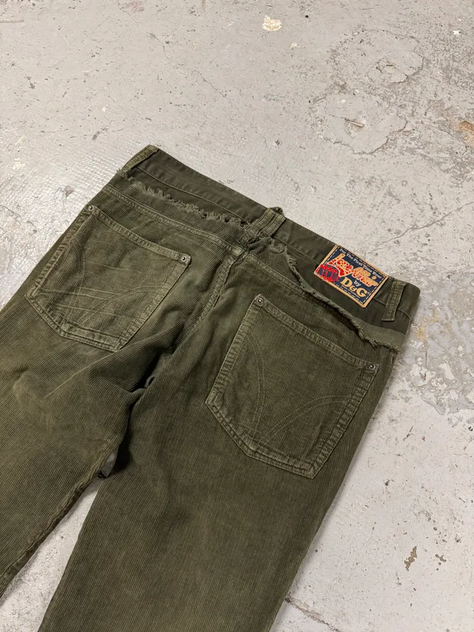 AW2006 Dolce & Gabbana Khaki Velvet Distressed Zip Pants - Image 9