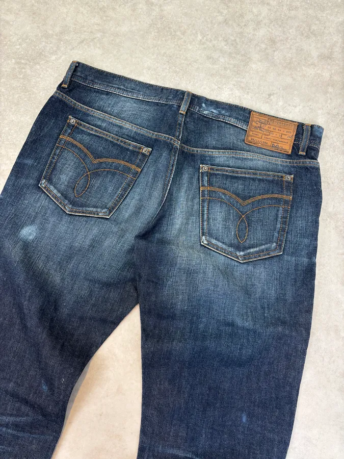 AW2006 Dolce & Gabbana Loose Navy Faded Denim Jeans - Image 7