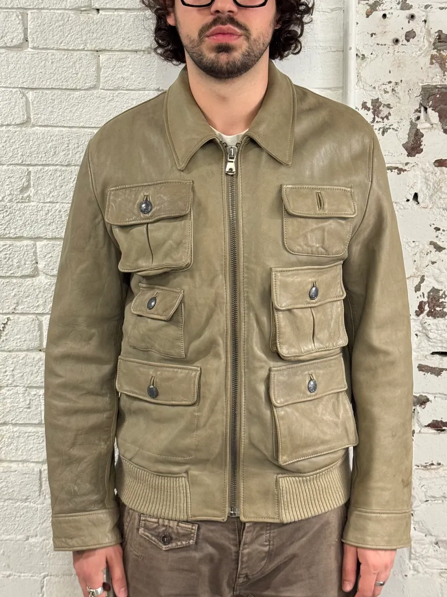 AW2006 Dolce & Gabbana Multi-Pocket Beige Cargo Leather Jacket - Image 3