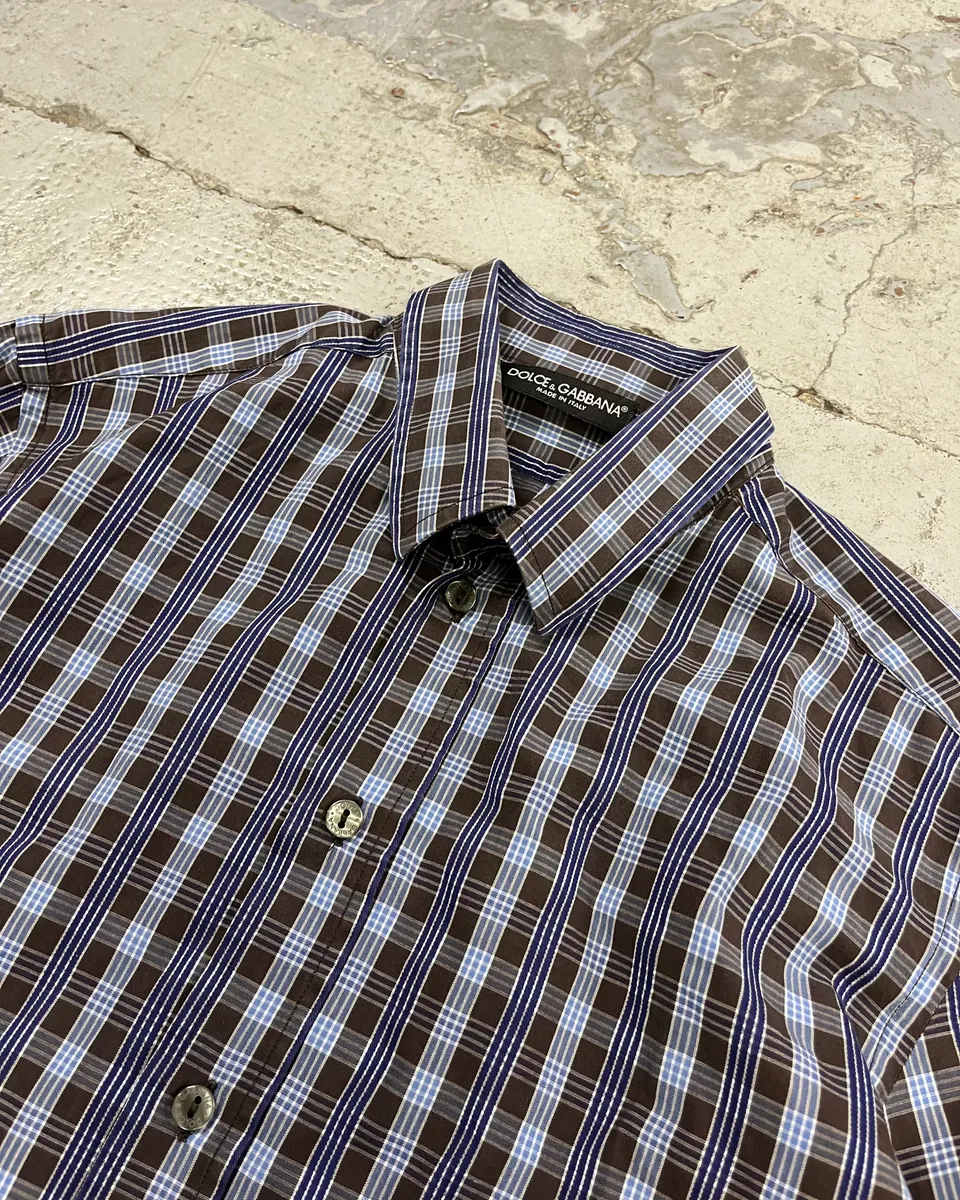 AW2006 Dolce & Gabbana Navy Checkered Plaid Shirt - Image 5