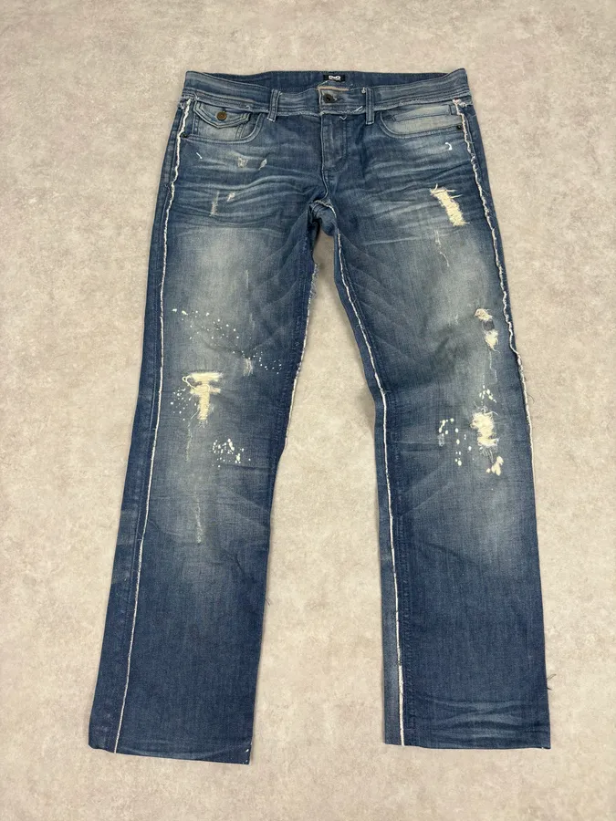 AW2006 Dolce & Gabbana Navy Distressed Jeans - Image 4