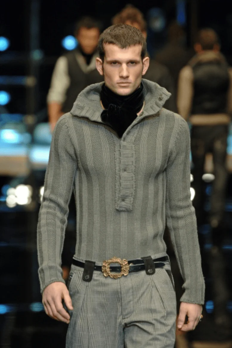 AW2006 Dolce & Gabbana Wool & Alpaca Grey Buttoned Polo Sweater - Image 2