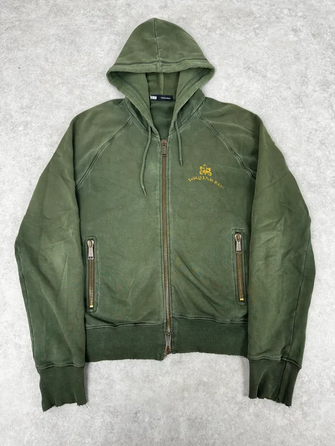 AW2006 Dsquared2 Olive Green & Yellow Propaganda Zip-up Hoodie