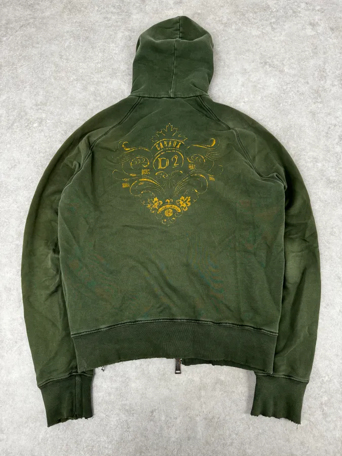 AW2006 Dsquared2 Olive Green & Yellow Propaganda Zip-up Hoodie - Image 4