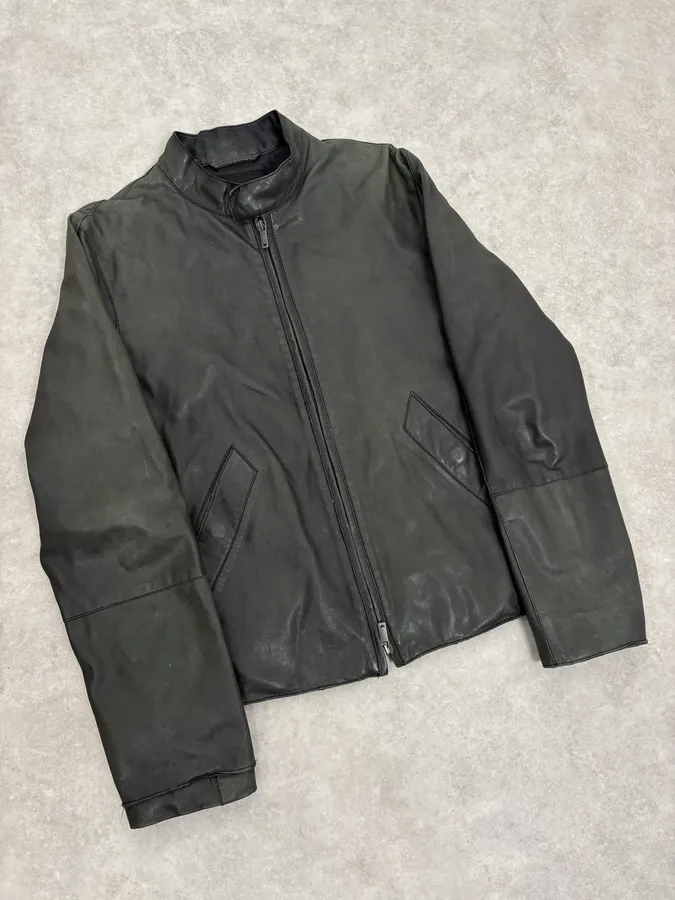 AW2006 Emporio Armani Biker Eroded Leather Jacket - Image 4