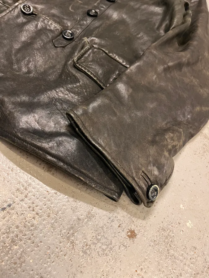 AW2006 Emporio Armani Officer Buttoned Black Leather Peacoat Jacket - Image 6