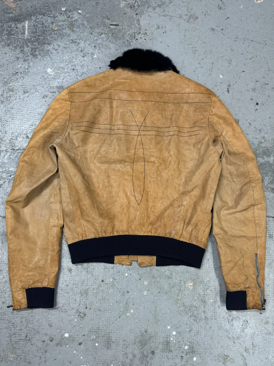AW2006 Emporio Armani Yellow Leather Jacket with Fur Collar - Image 2