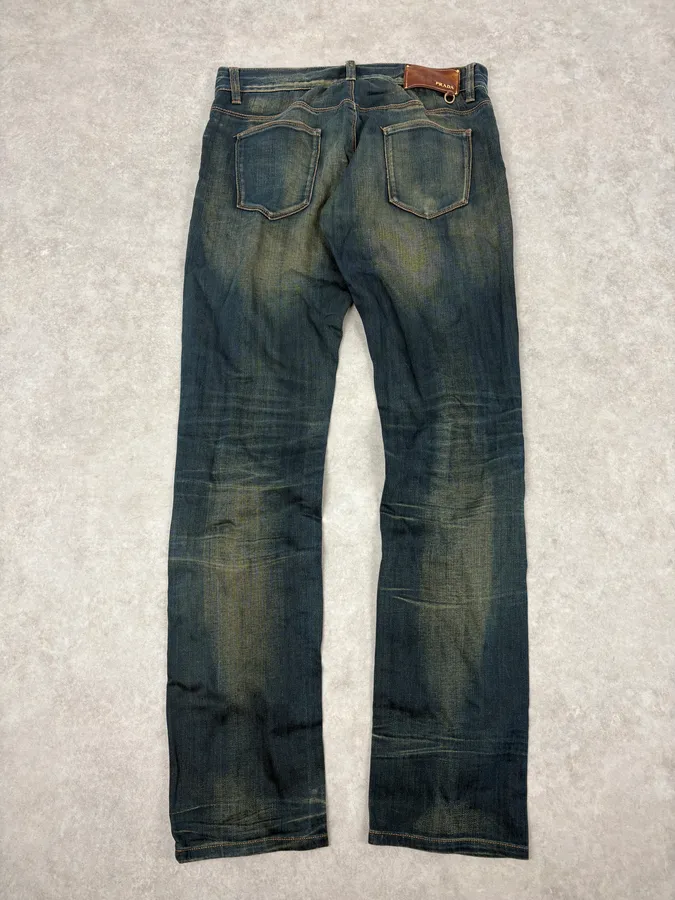 AW2006 Prada Blue Faded Tapered Denim Jeans - Image 6