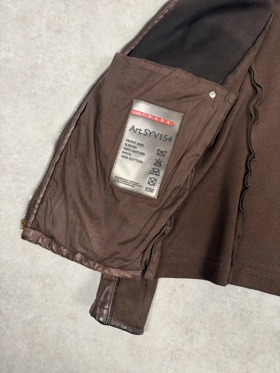 AW2006 Prada Brown Hybrid Linea Rossa Leather Biker Jacket - Image 11