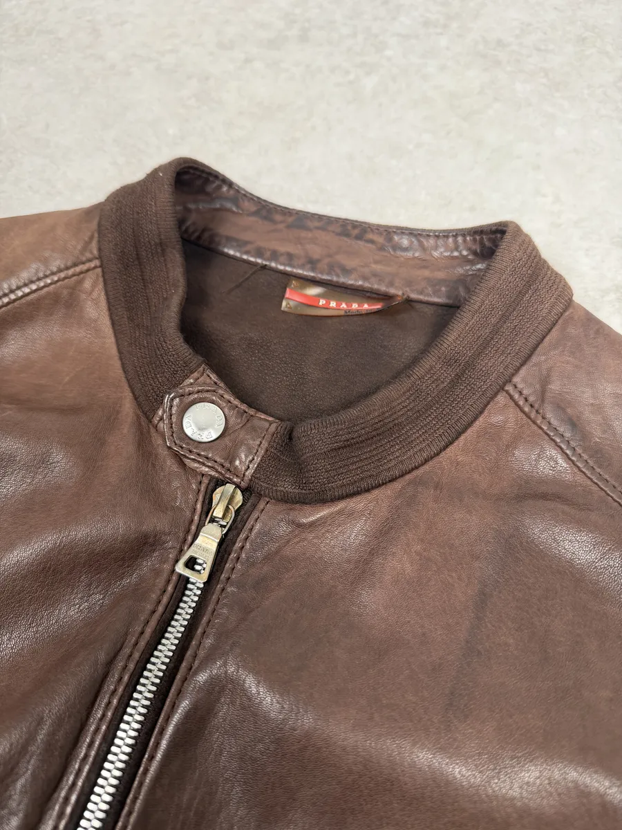 AW2006 Prada Brown Hybrid Linea Rossa Leather Biker Jacket - Image 12