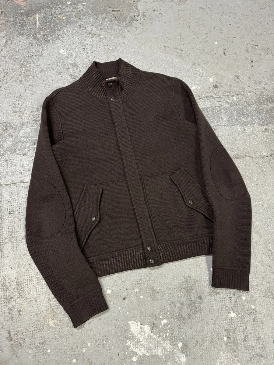 AW2006 Prada Brown Wool Padded Bomber Zip-Up Sweater - Image 4