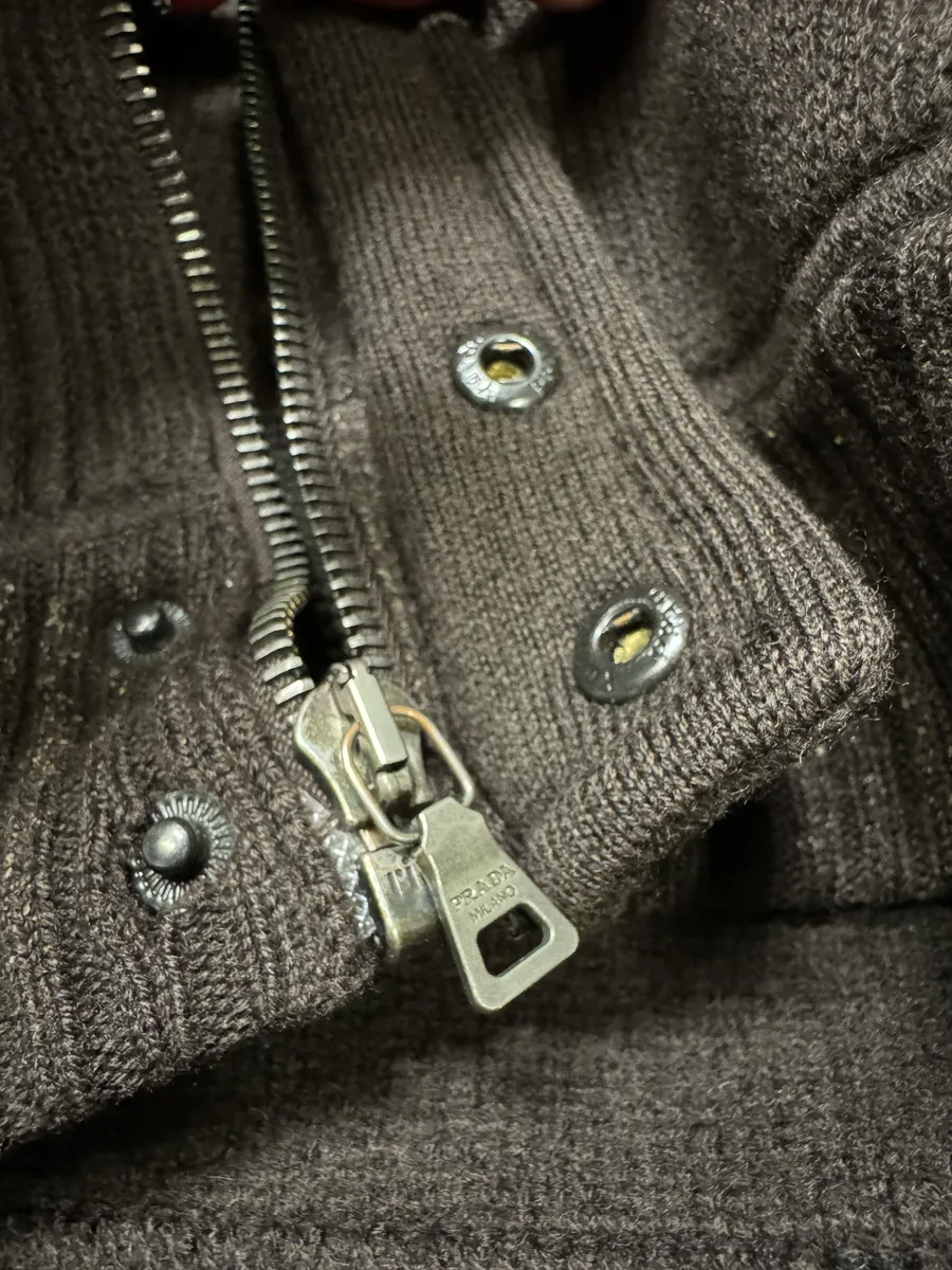 AW2006 Prada Brown Wool Padded Bomber Zip-Up Sweater - Image 9