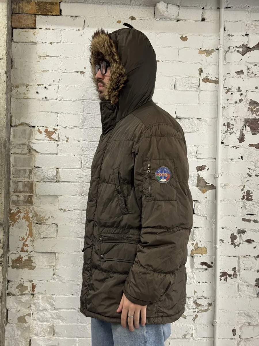 AW2006 Prada Khaki Green Fur Hooded Puffer Jacket - Image 3