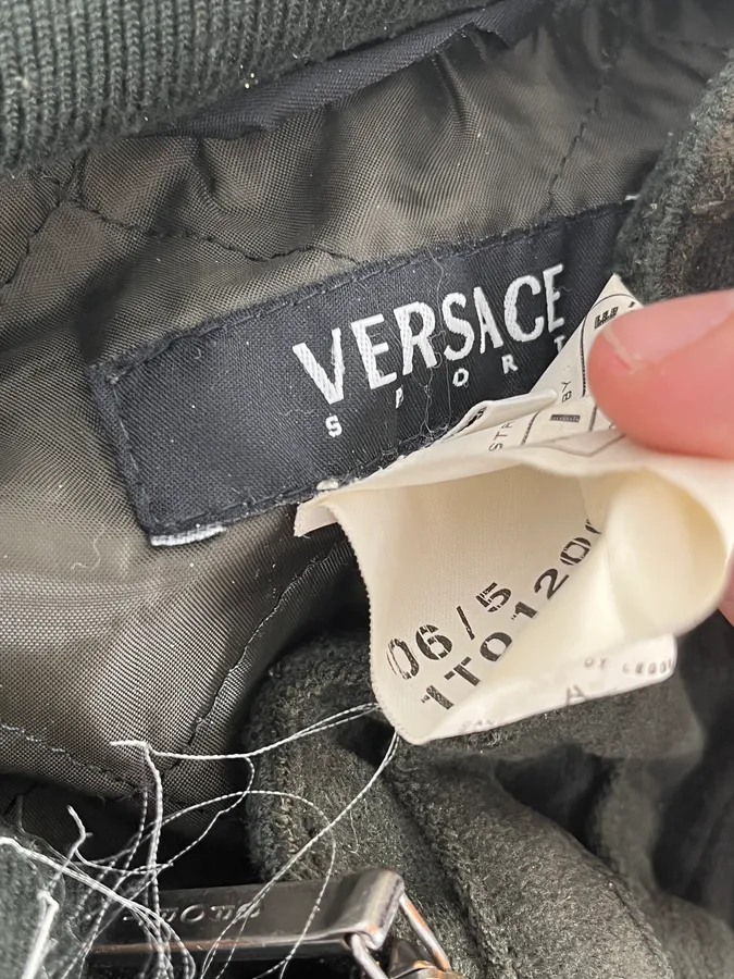 AW2006 Versace Olive Suede Leather Striped Bomber Jacket - Image 11