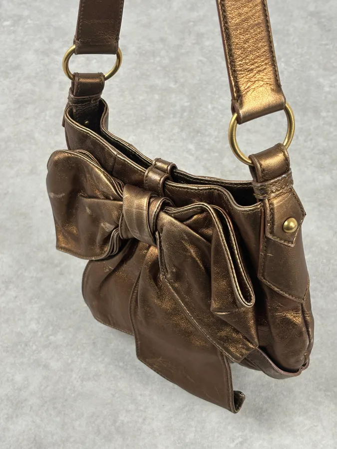AW2006 Yves Saint Laurent Bronze Leather Bow Shoulder Bag - Image 8