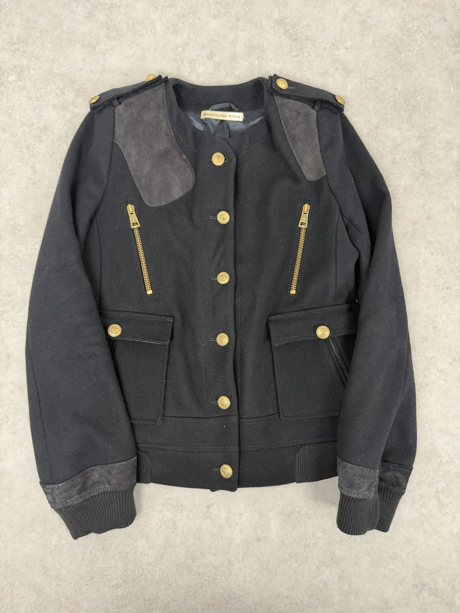 AW2007 Balenciaga Black Officer Buttoned Wool Peacoat by Nicolas Ghesquiere - Image 6