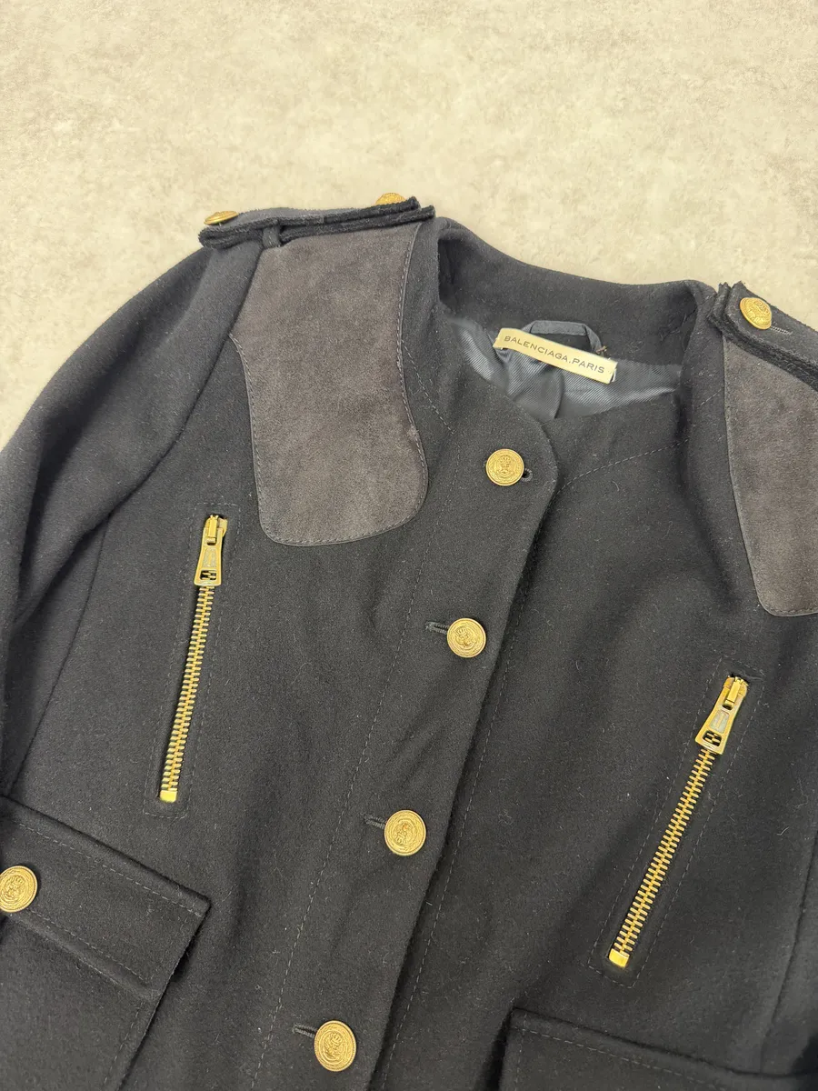 AW2007 Balenciaga Black Officer Buttoned Wool Peacoat by Nicolas Ghesquiere - Image 9