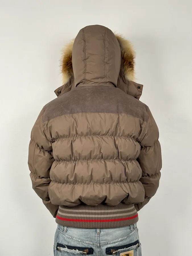 AW2007 Cavalli Beige Nylon Quilted Fur-Trimmed Bomber Jacket - Image 3