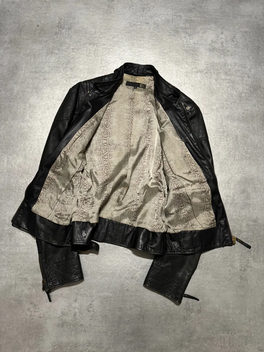 AW2007 Cavalli Black Sophisticated Biker Leather Jacket - Image 3