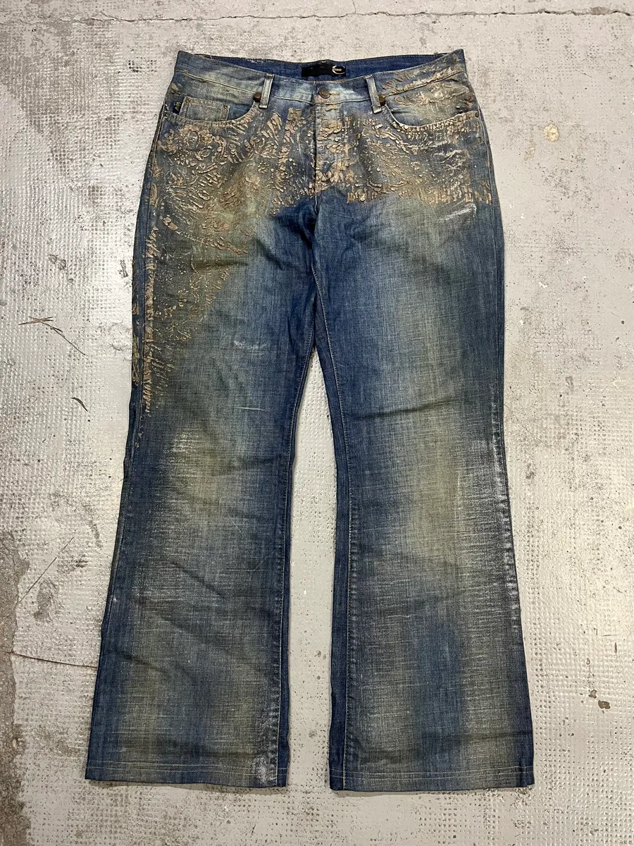 AW2007 Cavalli Blue Denim Gold Embellished Jeans - Image 6