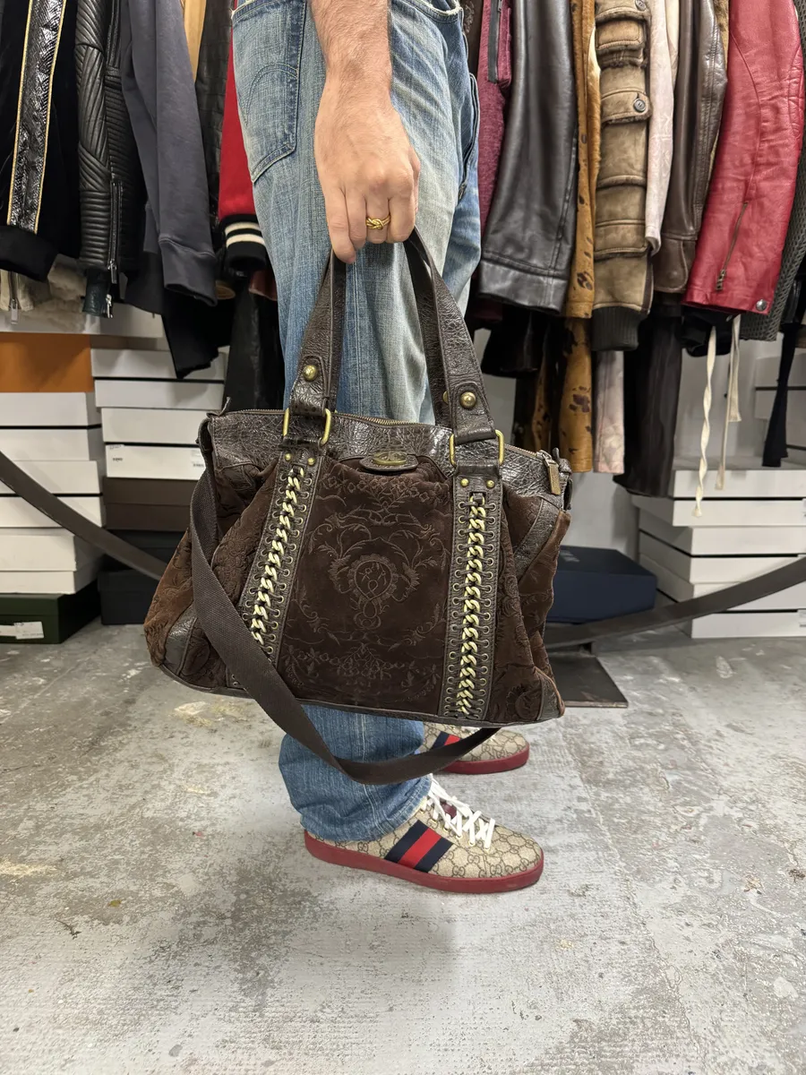 AW2007 Cavalli Brown Ornament Laced Crossbody Shoulder Bag - Image 2
