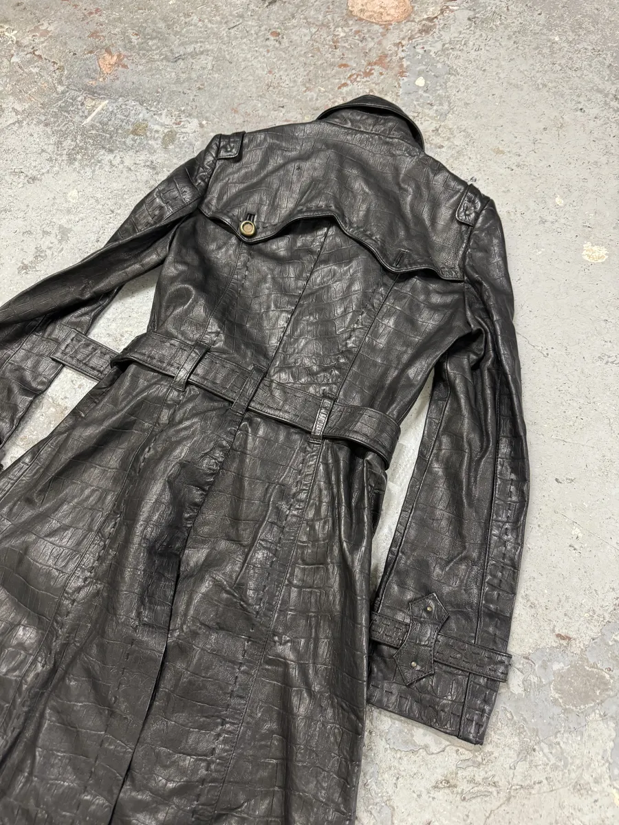 AW2007 Cavalli Crococile Effect Leather Ornament Buckle Black Trench Jacket - Image 8