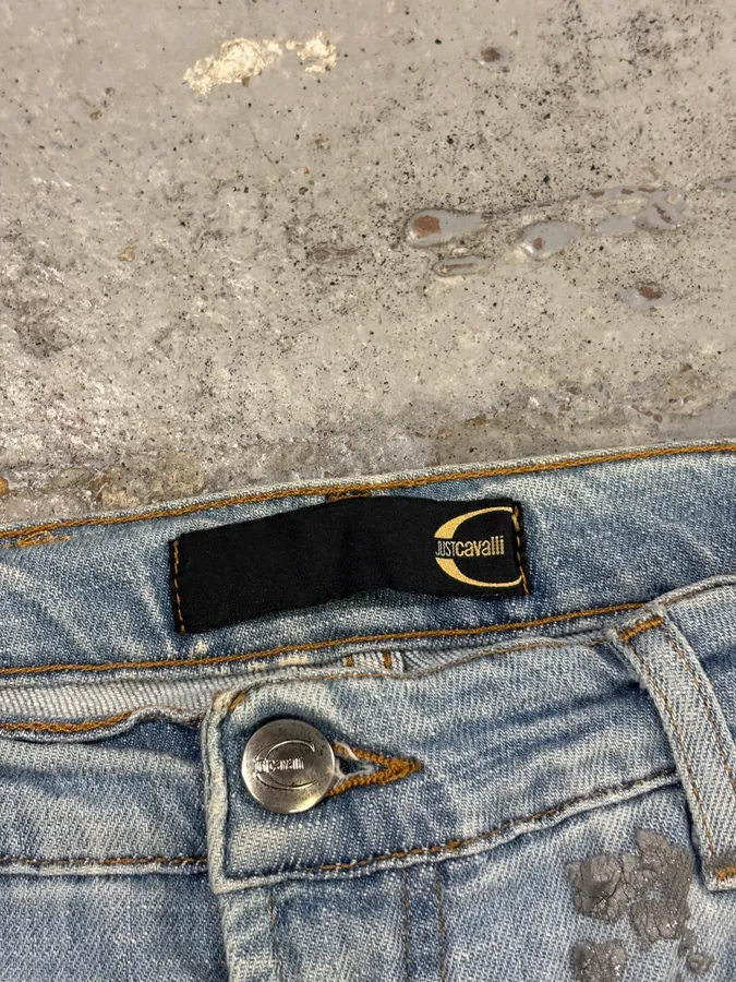 AW2007 Cavalli Light Jeans Denim Distressed Gold Embroidered Jeans - Image 8