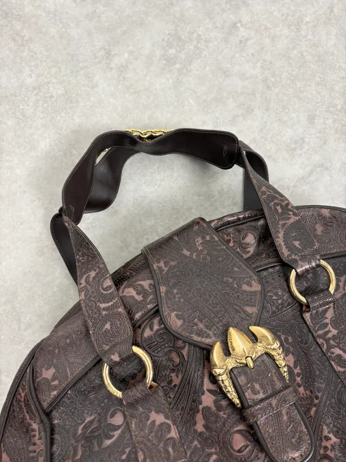 AW2007 Cavalli Paisley Embossed Brown Leather Handle Bag - Image 5