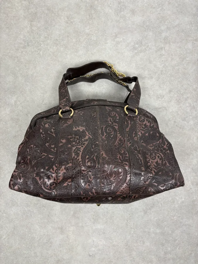 AW2007 Cavalli Paisley Embossed Brown Leather Handle Bag - Image 6