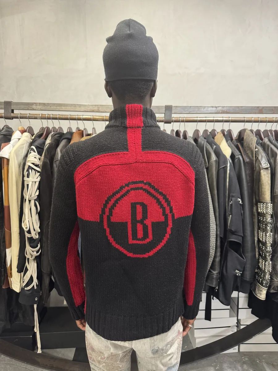 AW2007 Dirk Bikkembergs Black & Red Lined Wool Zip-up Sweater - Image 4