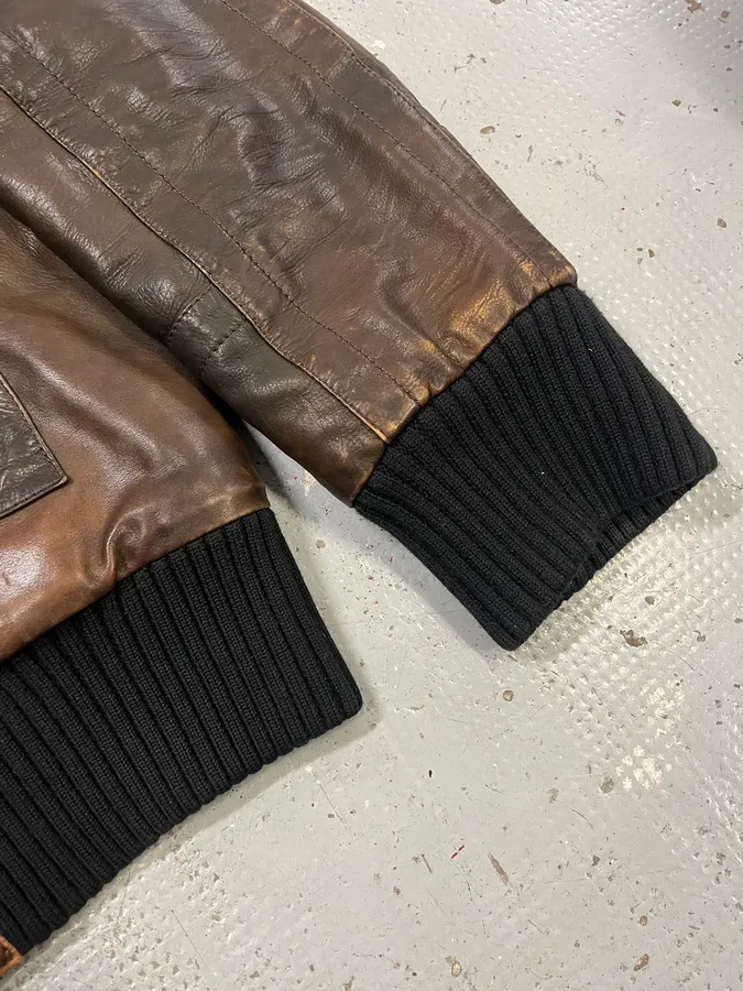 AW2007 Dirk Bikkembergs Layered High Collar Brown Leather Jacket - Image 7
