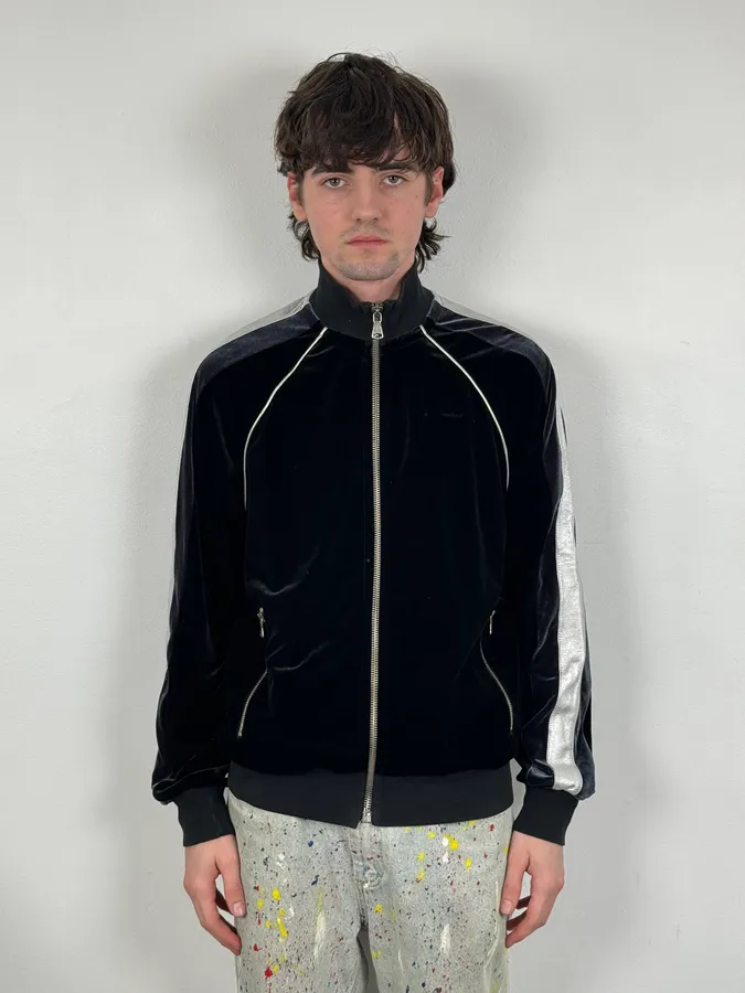 AW2007 Dolce & Gabbana Black & Silver Grey Velvet Zip-up Sweater - Image 3