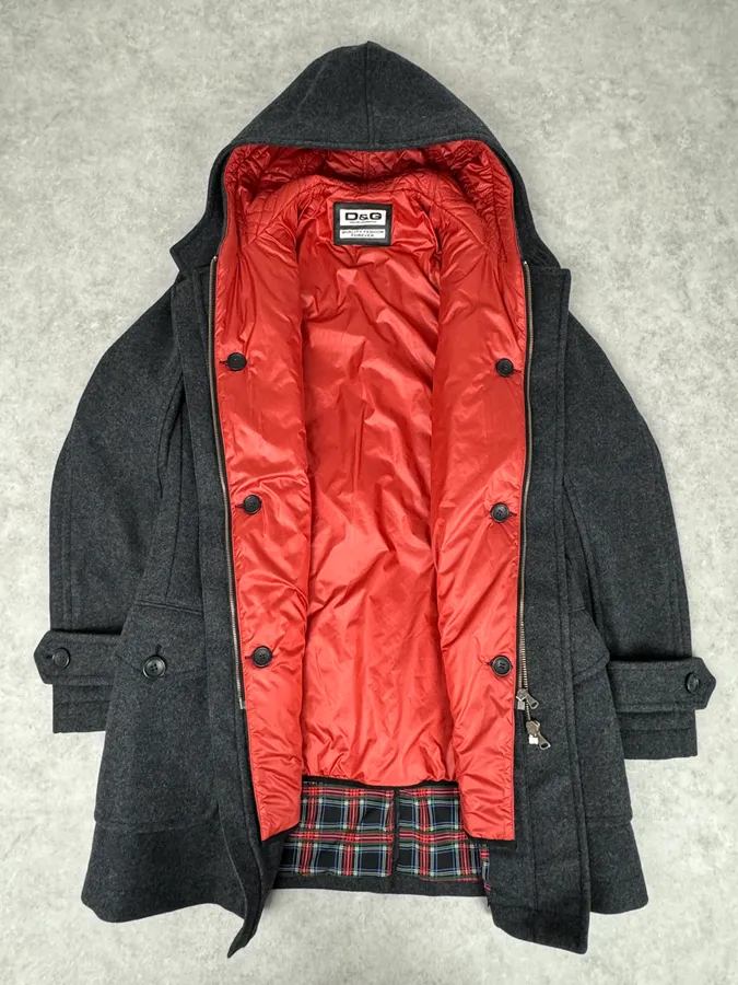 AW2007 Dolce & Gabbana Montgomery Grey Wool Hooded Long Coat - Image 7