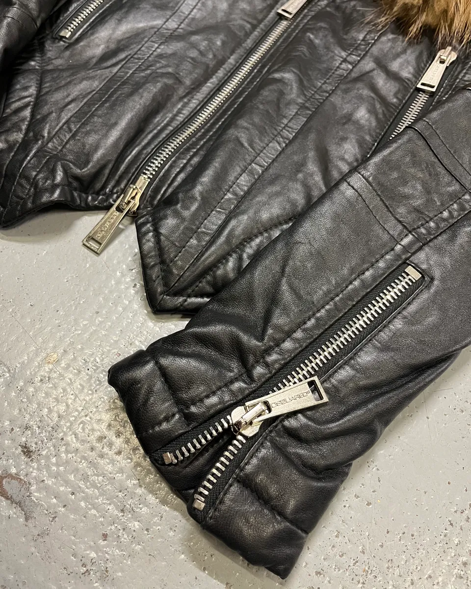 AW2007 Dsquared2 Black Leather Detachable Fur-Collar Jacket - Image 7