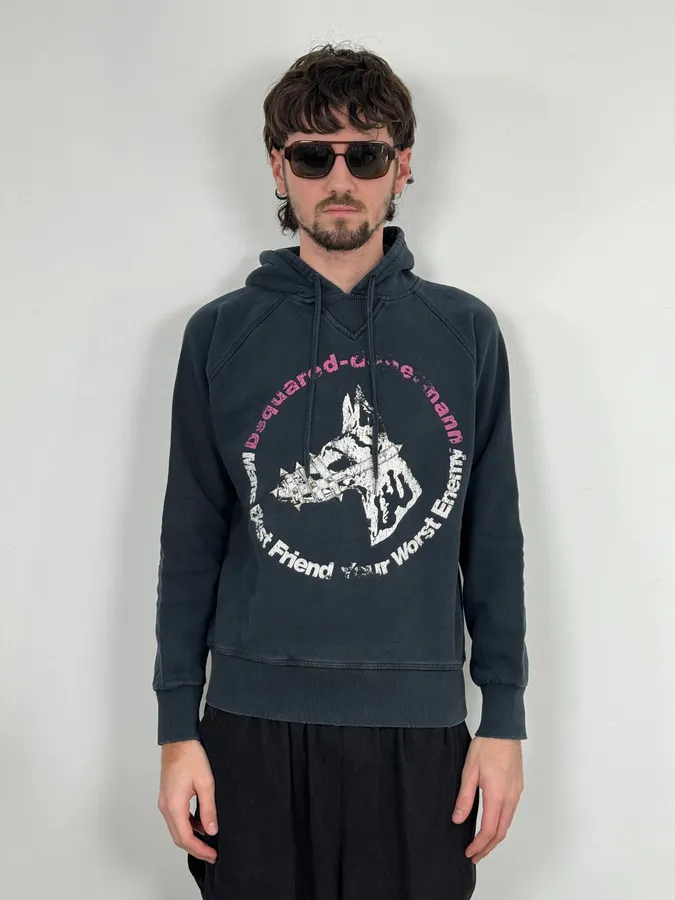 AW2007 Dsquared2 Dobberman Dog Black Hoodie - Image 2