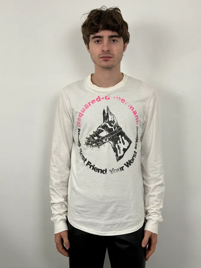 AW2007 Dsquared2 White Dobberman Dog Longsleeves - Image 2