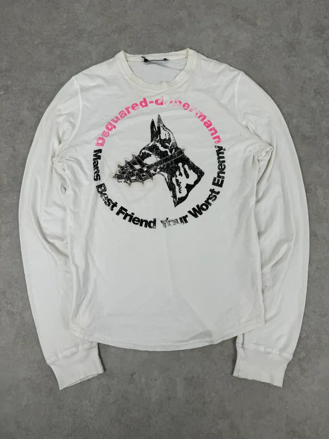 AW2007 Dsquared2 White Dobberman Dog Longsleeves - Image 5
