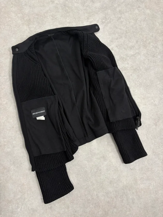 AW2007 Emporio Armani Black Premium Wool Biker Zip-up Sweater - Image 7
