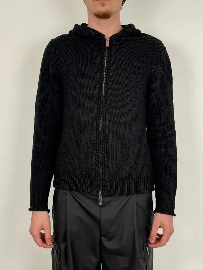 AW2007 Emporio Armani Black Zip-Up Hooded Sweater - Image 2