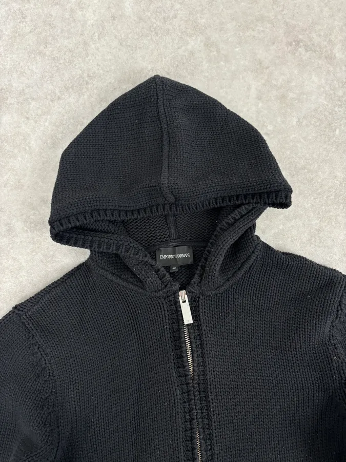 AW2007 Emporio Armani Black Zip-Up Hooded Sweater - Image 4