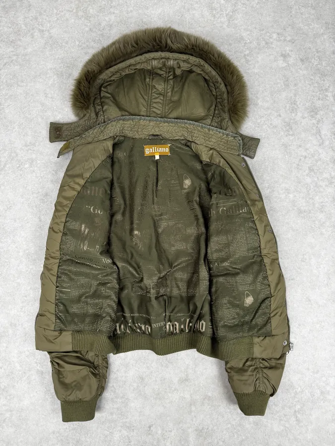 AW2007 Galliano Khaki Embroidered Flowers & Fur Bomber Jacket - Image 8