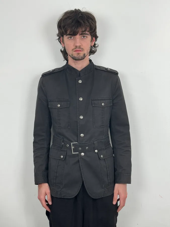 AW2007 Gucci Black Denim Military Officer Multi-Pocket Jacket - Image 2