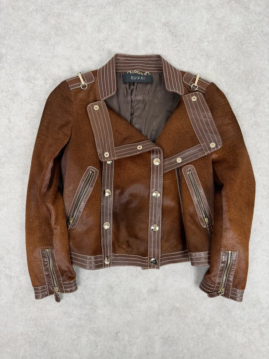 AW2007 Gucci Brown Pony Hair Officer Buttoned Jacket by Frida Giannini - Image 6